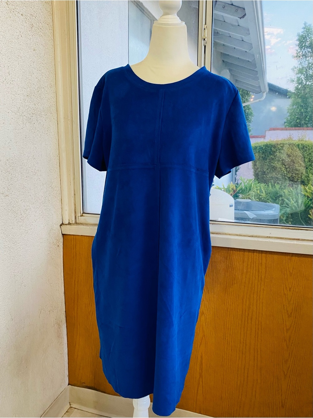 JOH Cobalt Blue Faux Suede Short Sleeve Shift Dress Size Large
